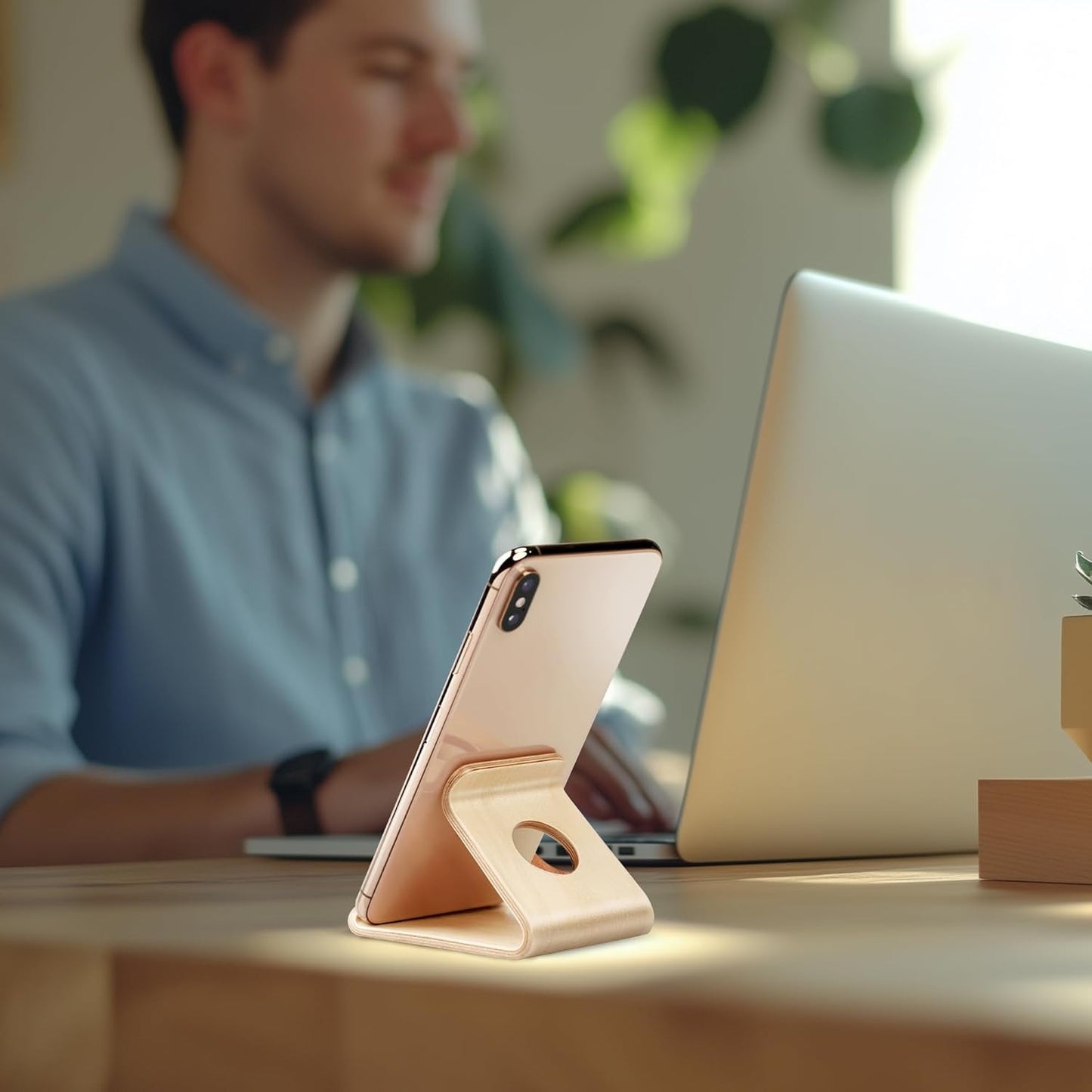 Wooden Cell Phone Stand for Desk
